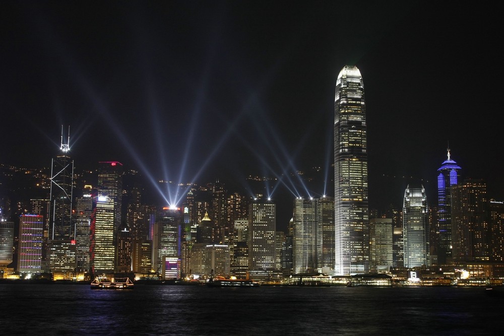 Lightshow in Hongkong - Nachtaufnahme