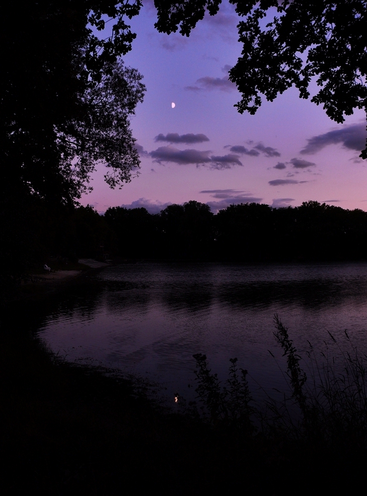 Lila Wolken mit Mond