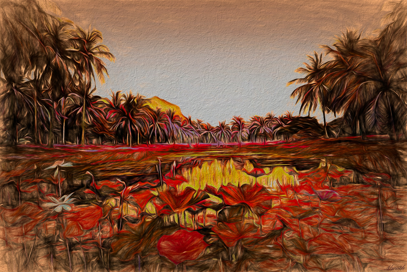 Lily pond with palms