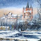 Limburg, Dom und Schloss als Winter-Aquarell