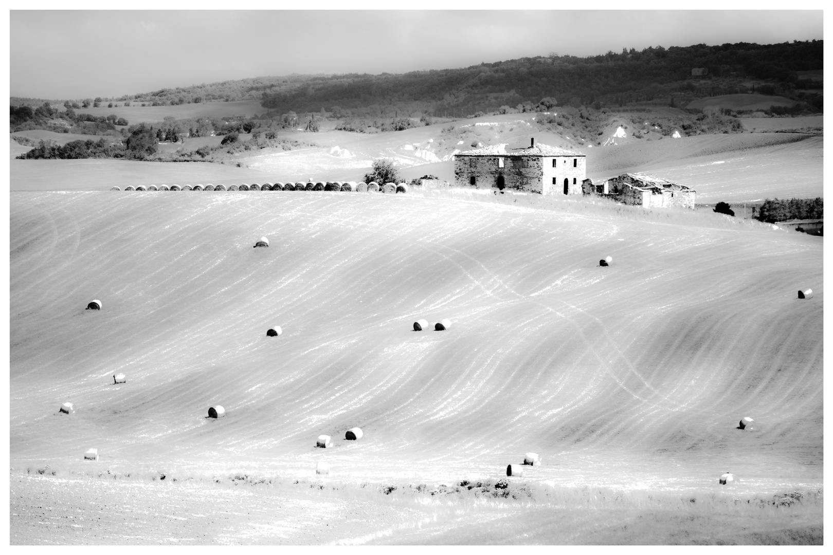 lines and dots, signs of the work of man and machines, in an otherwise medieval landscape