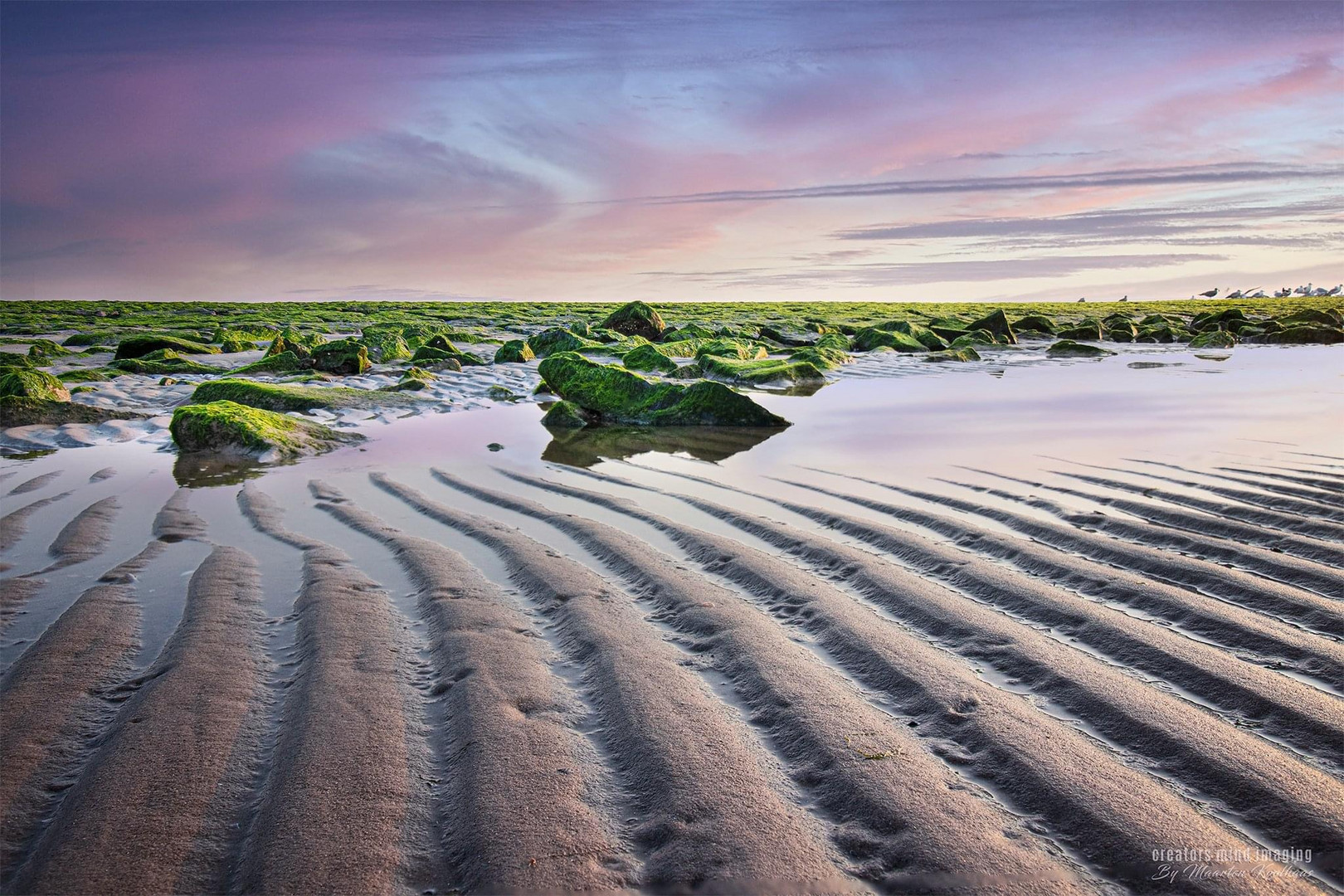 Lines and stones on the beach 