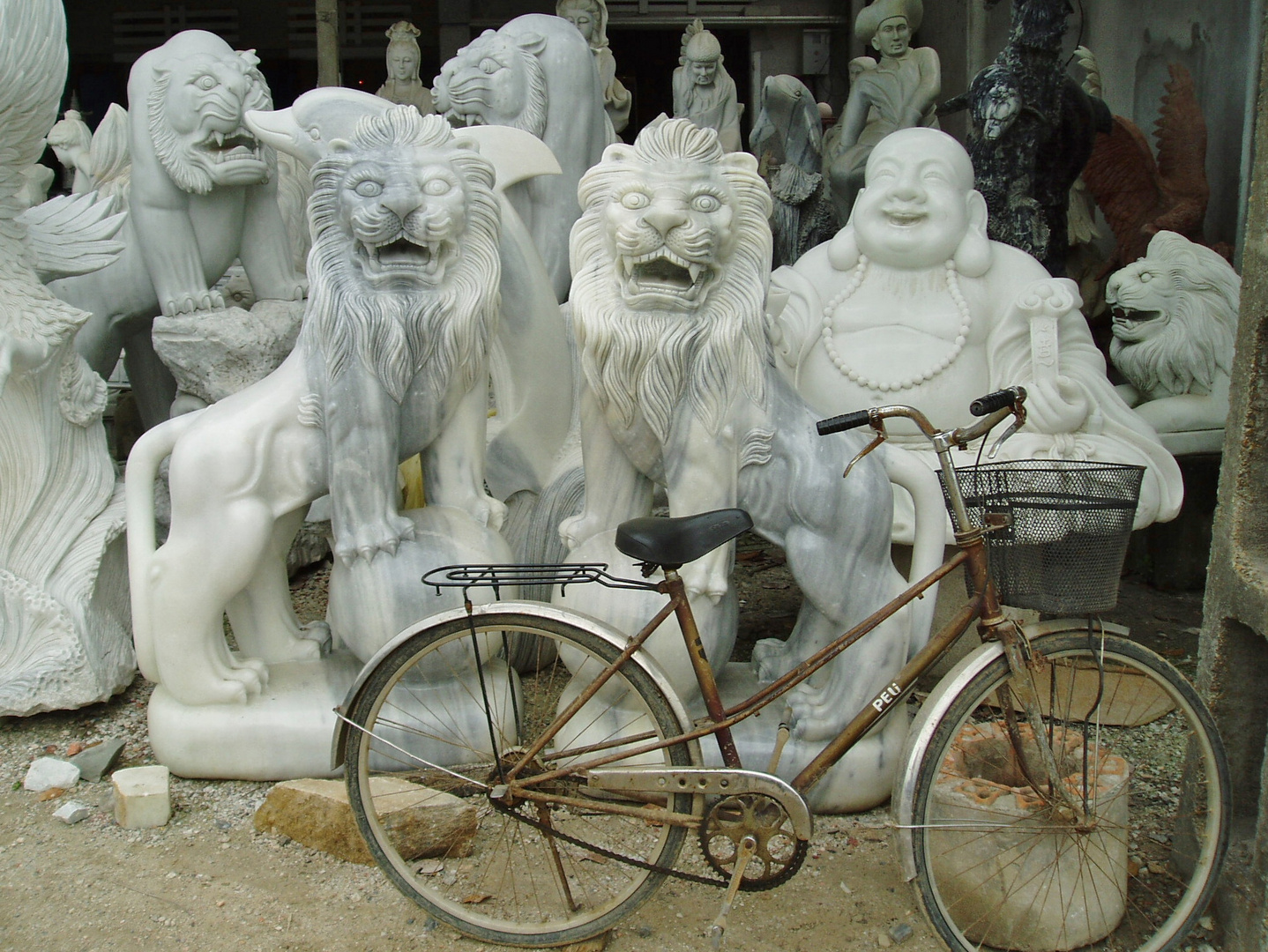 Lion statues carved from marble