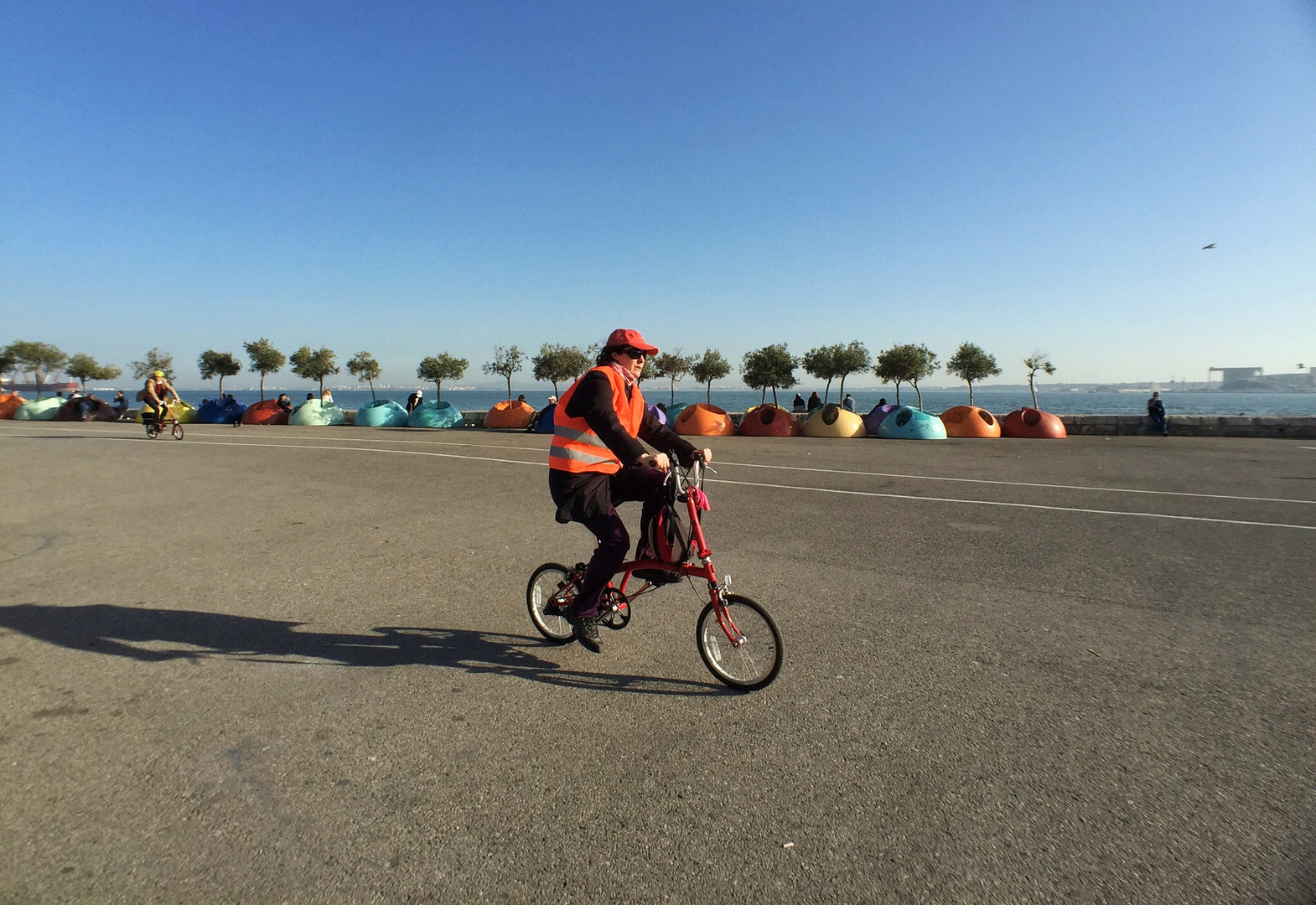 Lisbon waterfront cyclist