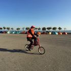 Lisbon waterfront cyclist