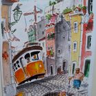 Lissabon: Druckbild-der-Strassenbahn