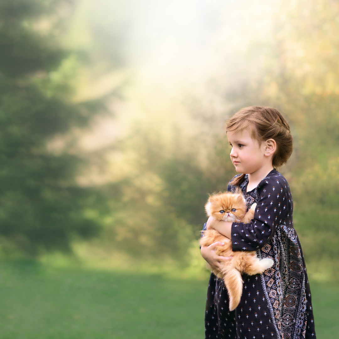 little girl with cat