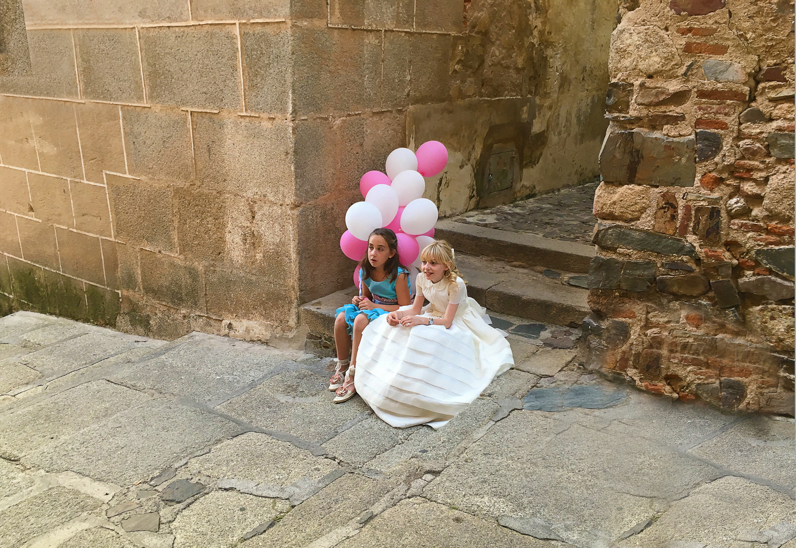 "Little Girls with colorful Balloons" 