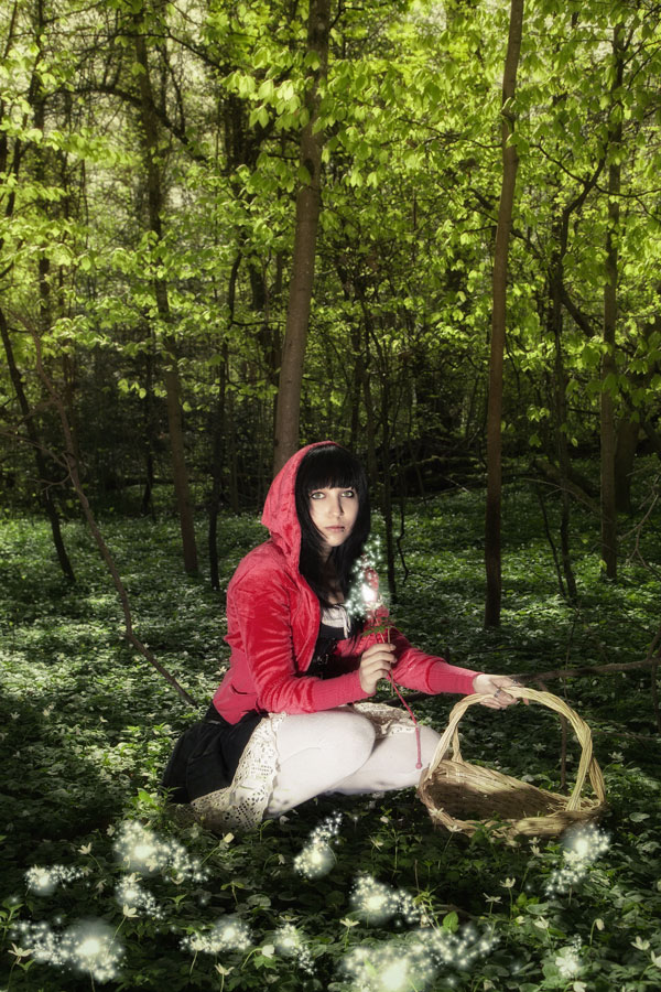 Little red riding hood picks magic flowers