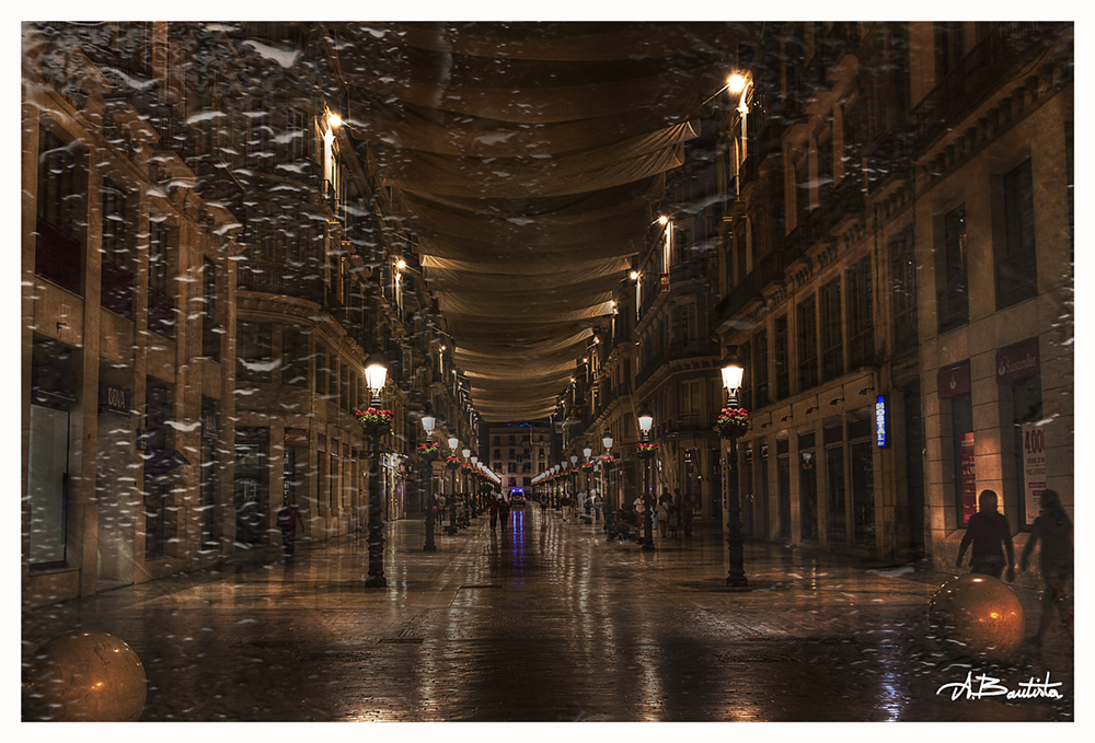 lluvia , calle Larios ,Malaga