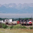 LMX #8575 leading a Burlington Northern Trailer/Container Freight Train, Montana