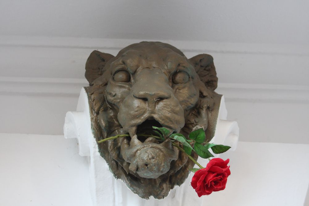 Löwenkopf mit Rose