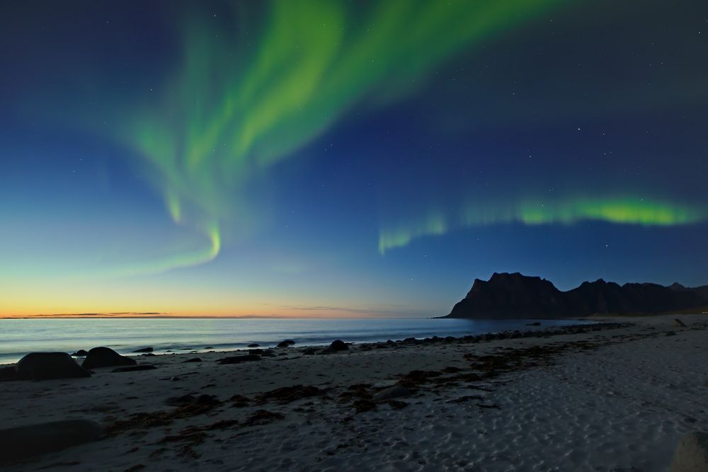 Lofoten - Aurora Borealis at sunset