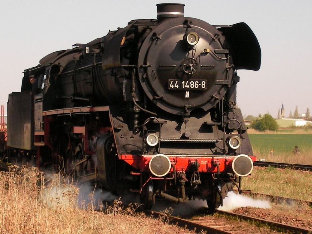 Lok 44 1486 mit Fotogüterzug