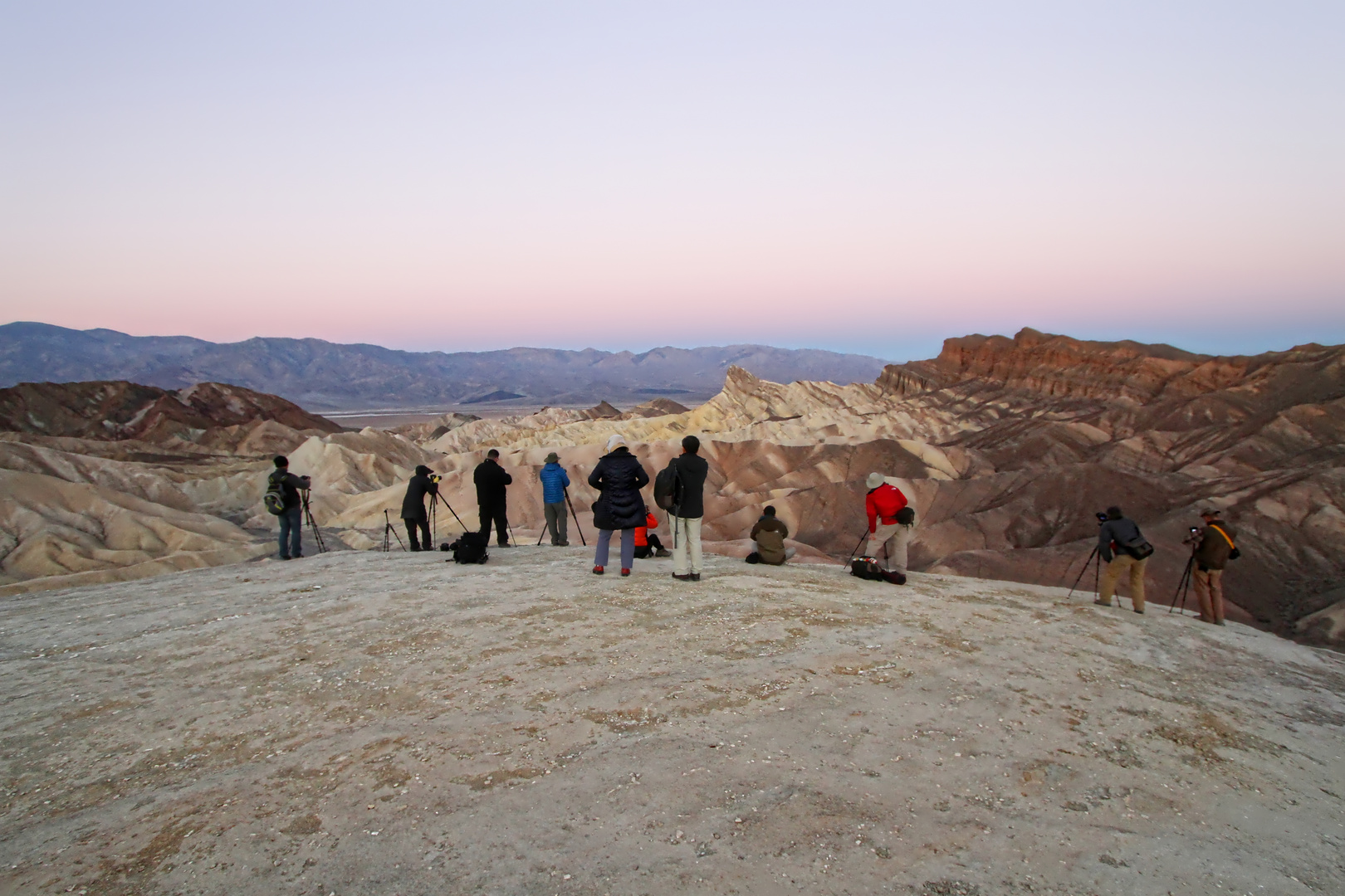 looking at people waiting for sunrise at Zabriskie point