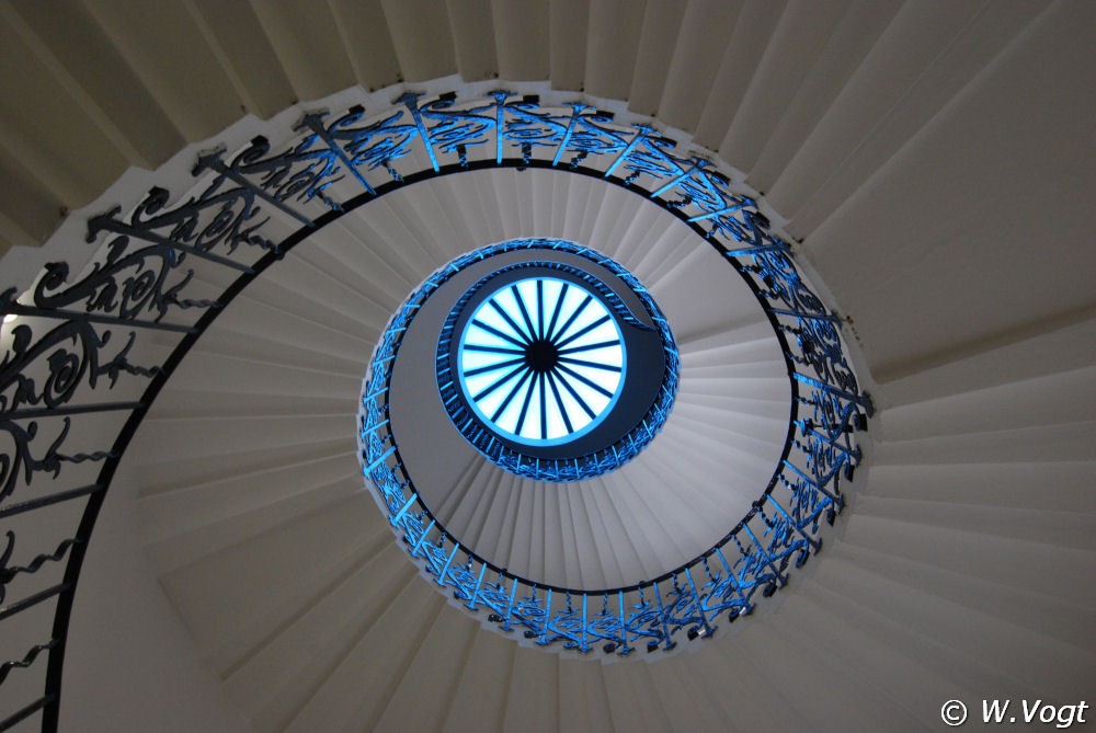 Looking up the Tulip Staircase in the Queens House in Greenwich