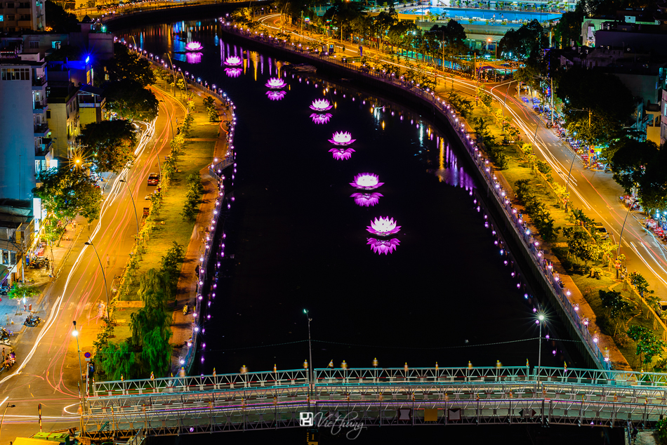 Lotus flowers on river to celebrate Vaisakha