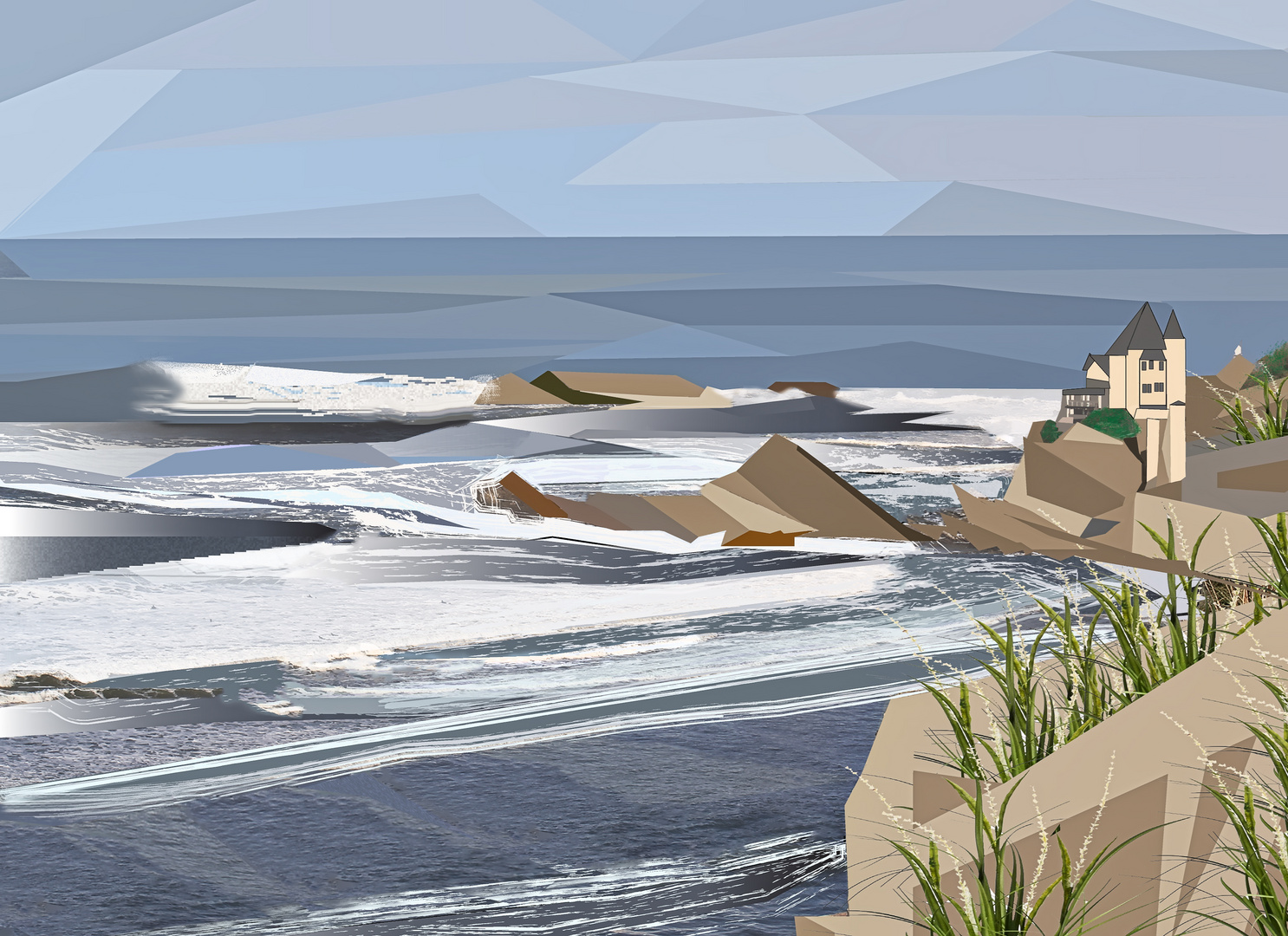 lowpoly  de la cote basque et la villa  Belza de Biarritz tif