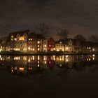 Lübeck, der Malerwinkel als Panorama mit dem Dom am Abend 