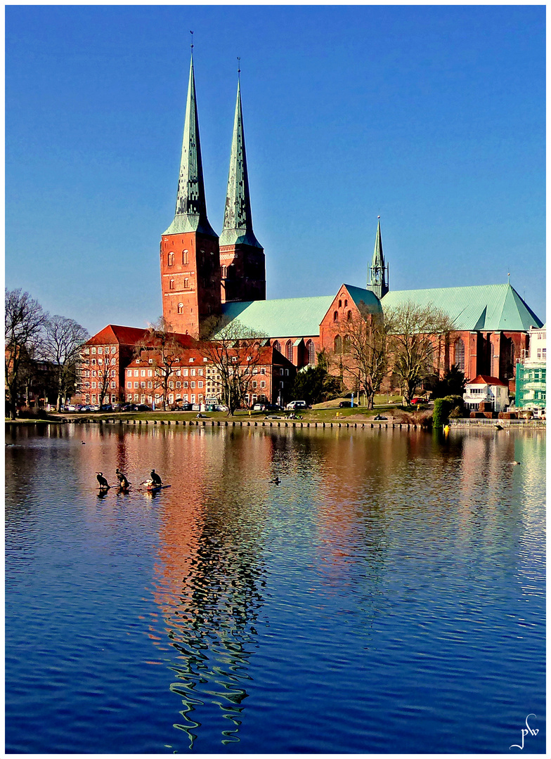 Lübeck, Mühlenteich mit Dom zu Lübeck