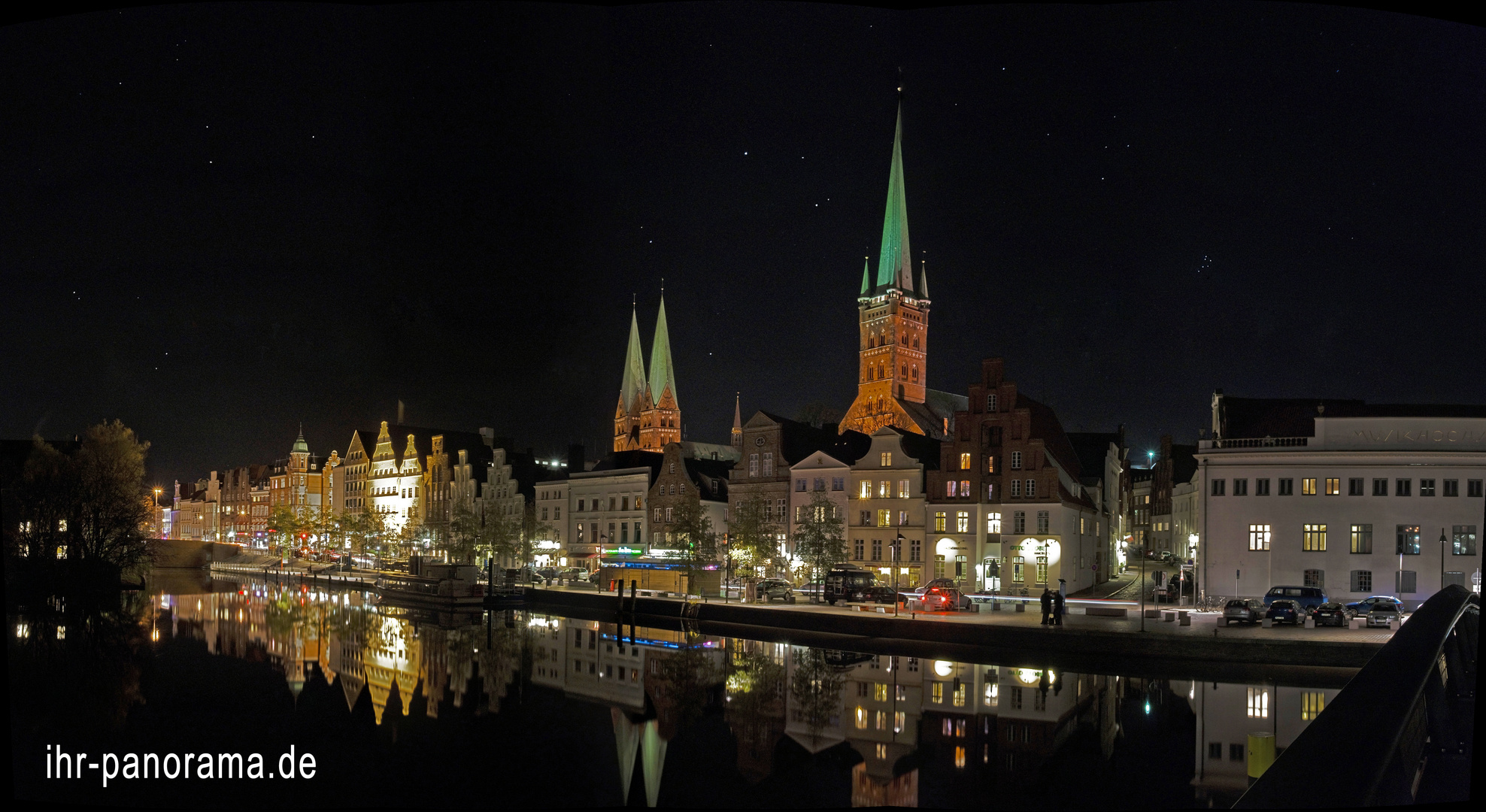 Lübeck, Obertrave, Nachtansicht, Panorama