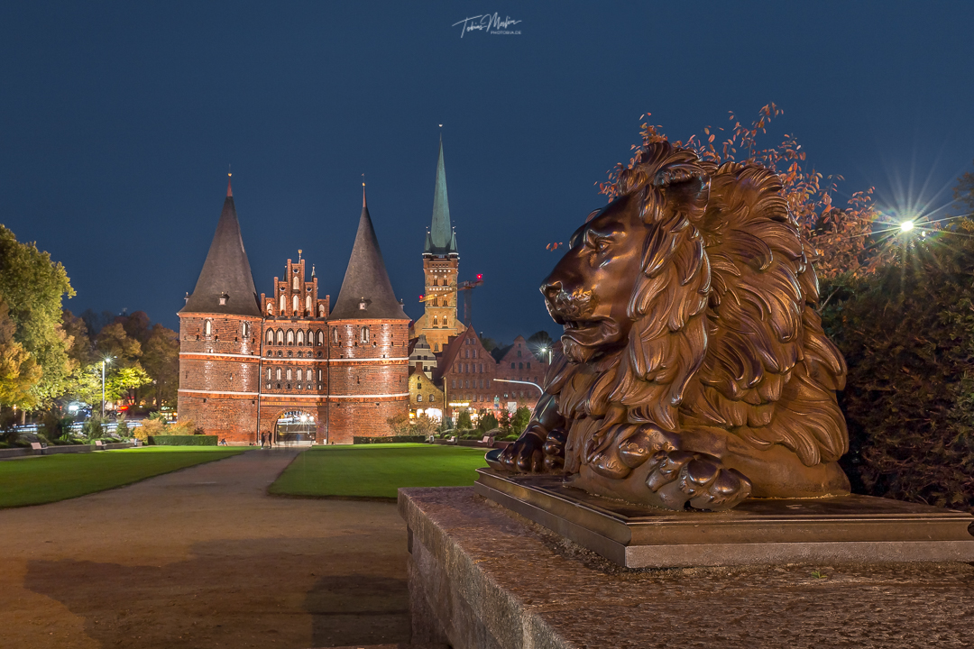 Lübecker Holstentor und Löwe