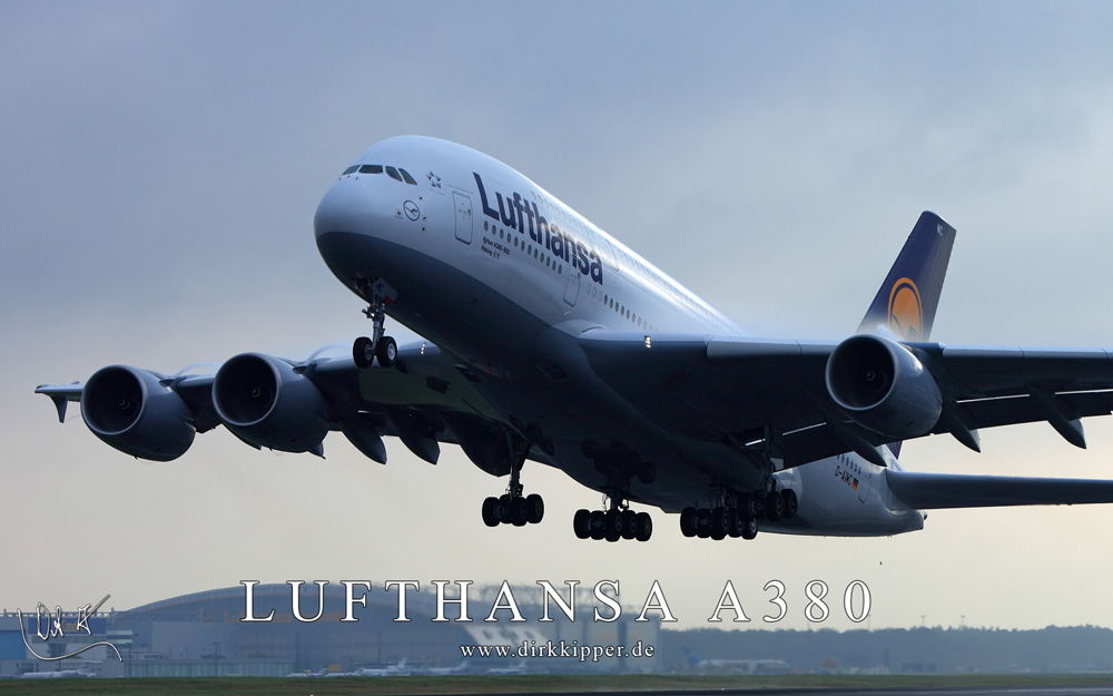 Lufthansa A380 Peking beim Takeoff