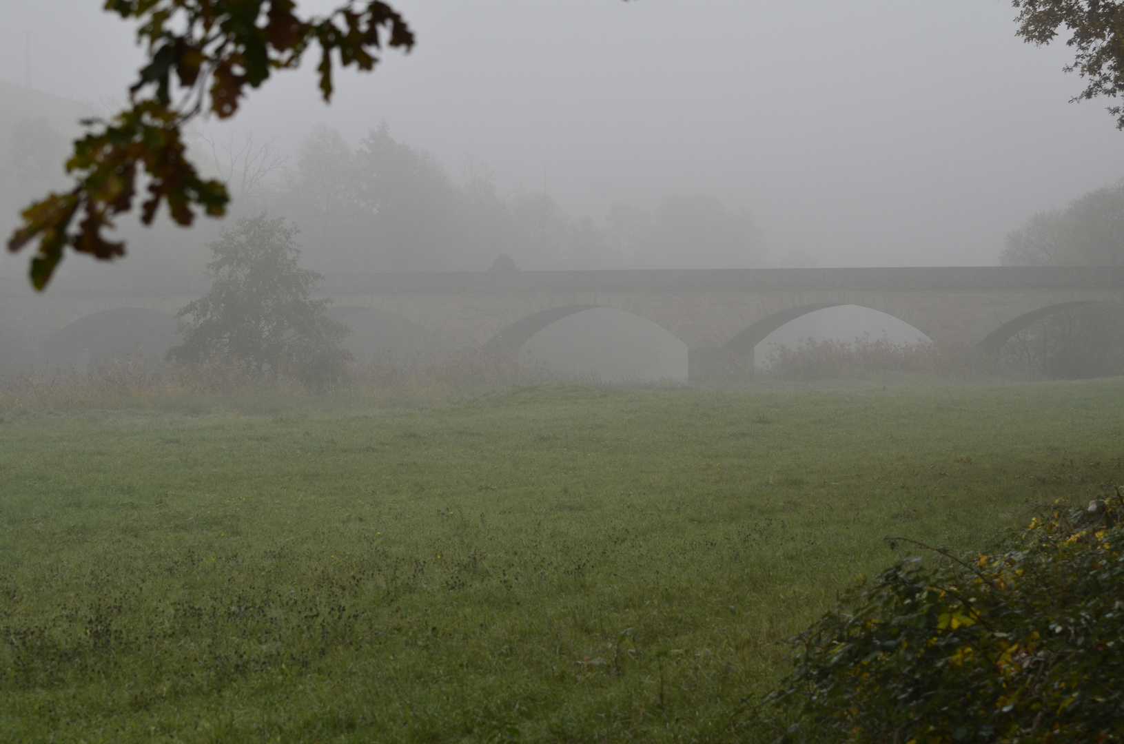 Luitpoldbrücke über die Nahe im Novembernebel