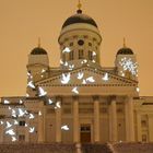 LuxHelsinki Lightart on the wall ofLutheran cathedral