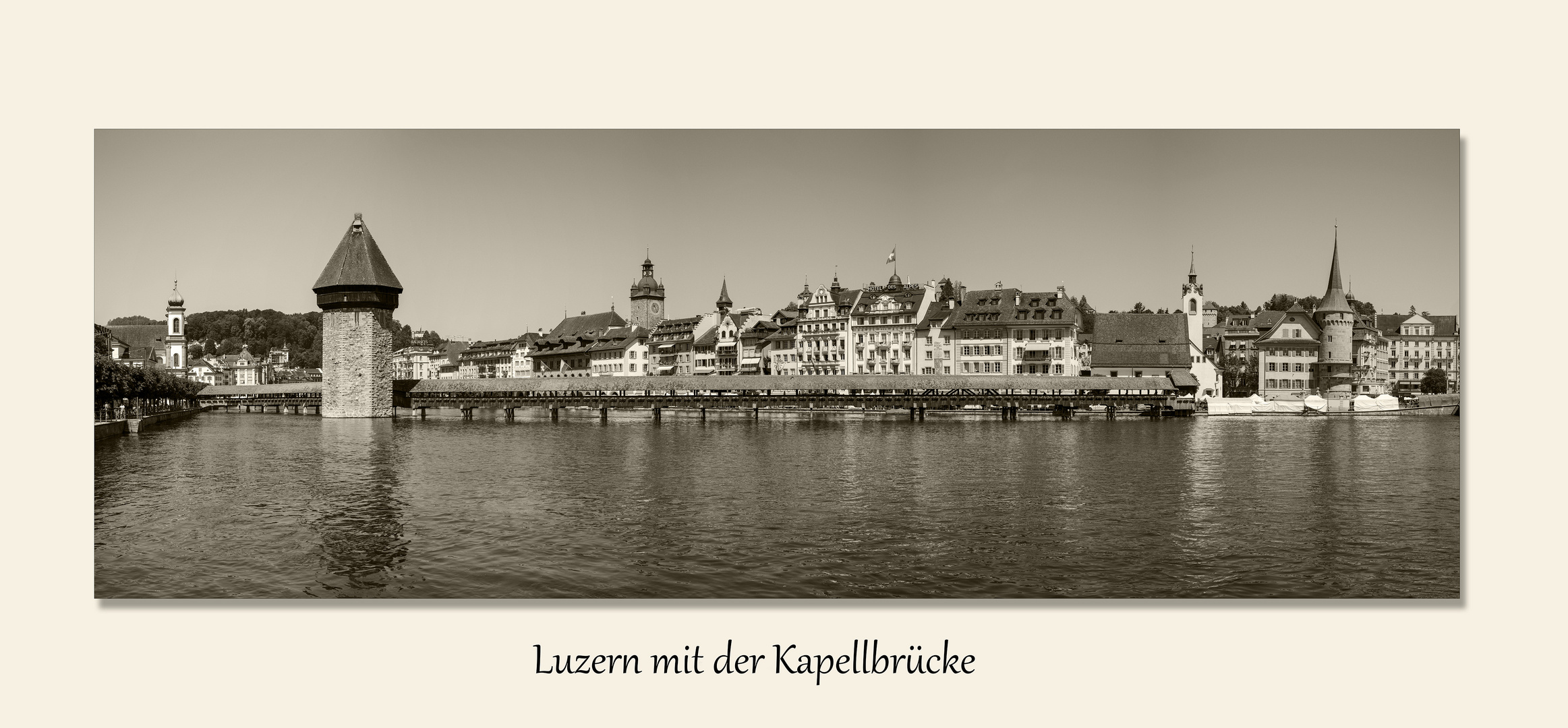 Luzern mit der Kapellbrücke / in Sepia