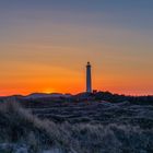 Lyngvig Fyr bei Hvide Sande im Sonnenuntergang