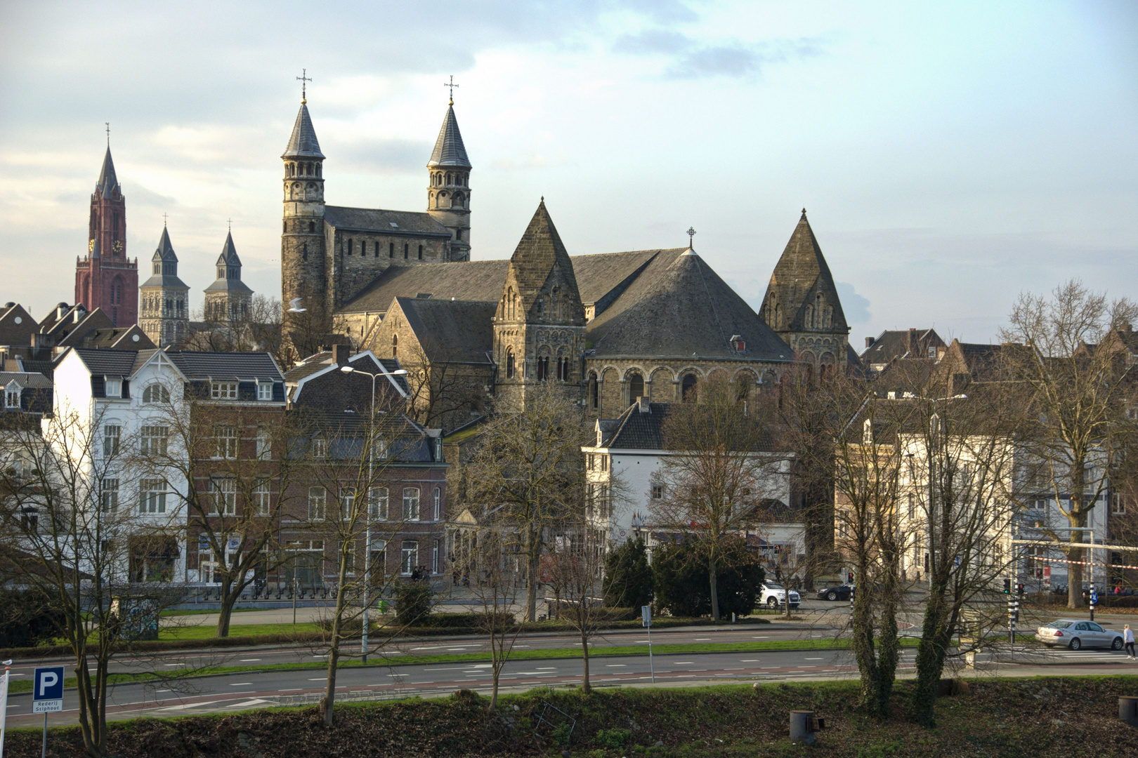 Maastricht - View On Basilica of Our Lady seen from Hoge Brug