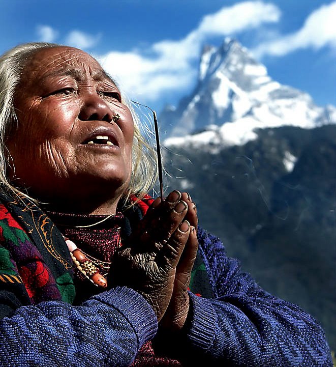 Machhapuchere from Ghandruck with the local lady