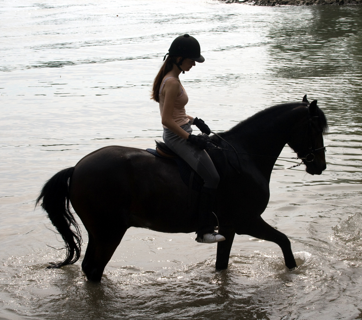 Mädchen auf Pferd im Wasser