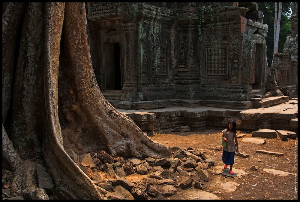 Mädchen im Ta Prom Tempel, Angkor/Cambodia
