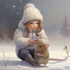 Mädchen mit Maus im Schnee...