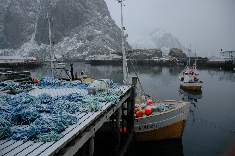 Märzmorgen im Hafen von Hamnoy