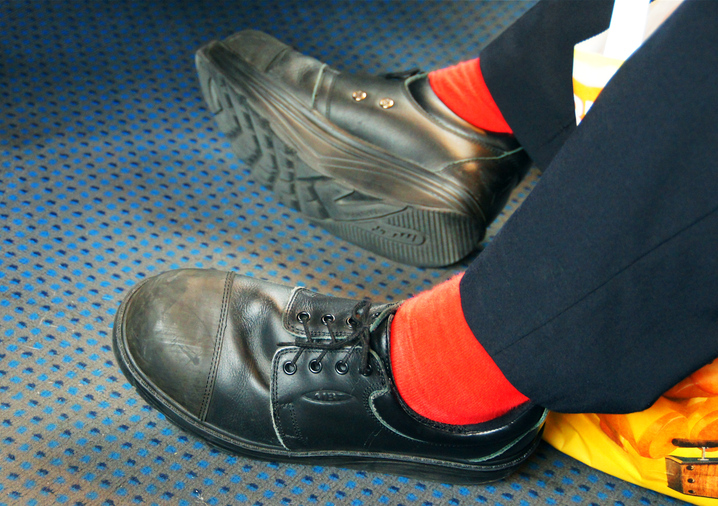 ..man with red socks..