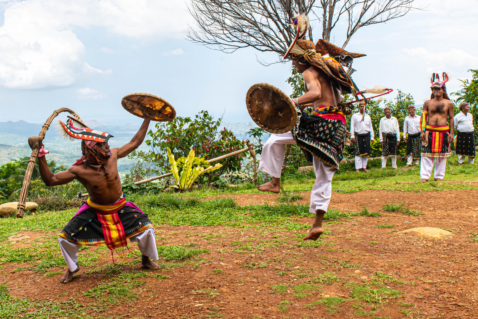 Manggaraianische Männer beim Caci Tanz