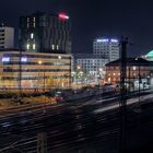 Mannheim, Germany, Night view of the Main Station area from south west