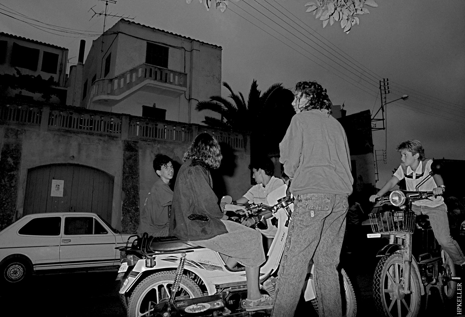 Many years ago in Cala Figuera (Mallorca), ...moped enthusiastic young people - Analogscan 1983.
