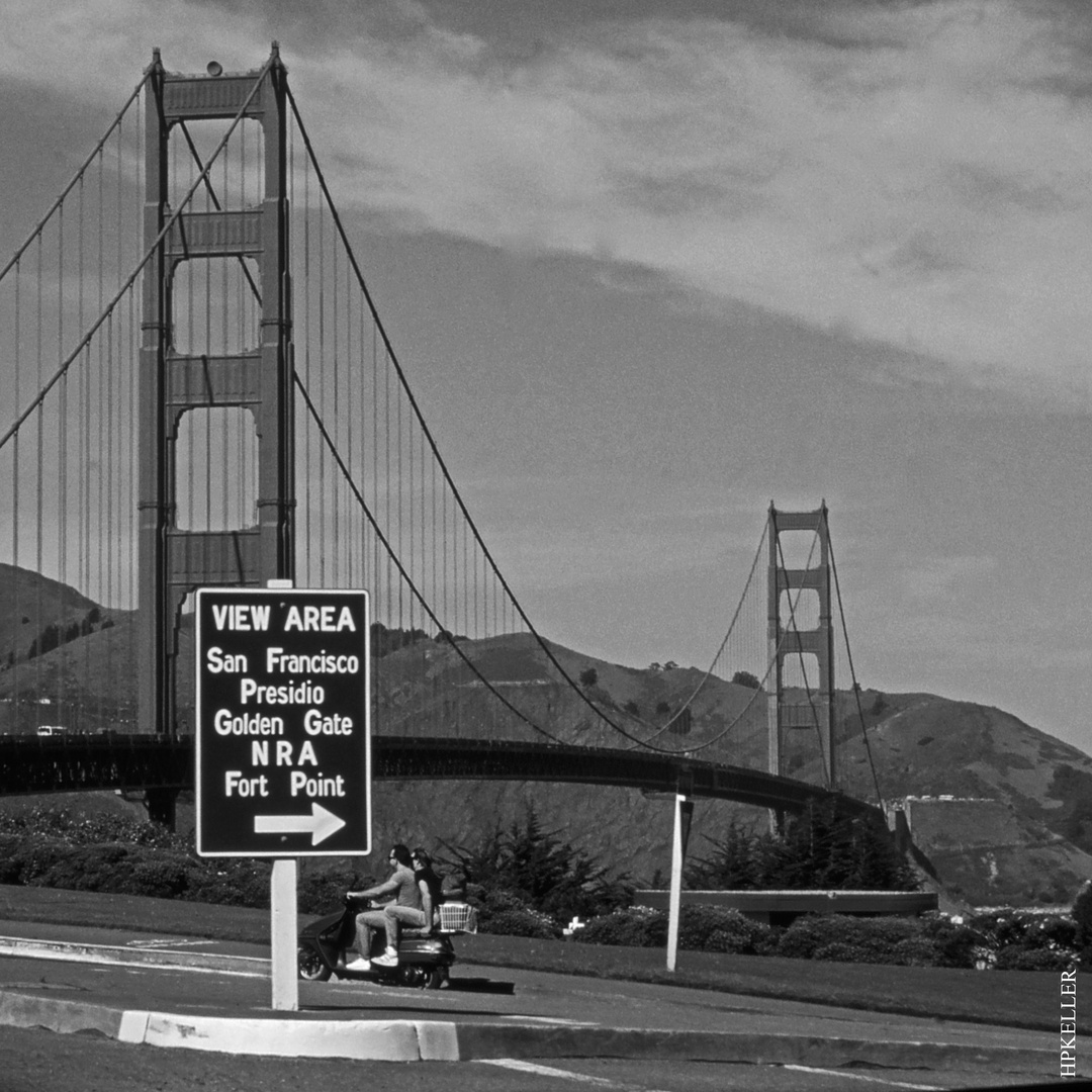 Many years ago, ...in San Francisco explore "Golden Gate Bridge" by scooter - Analogscan