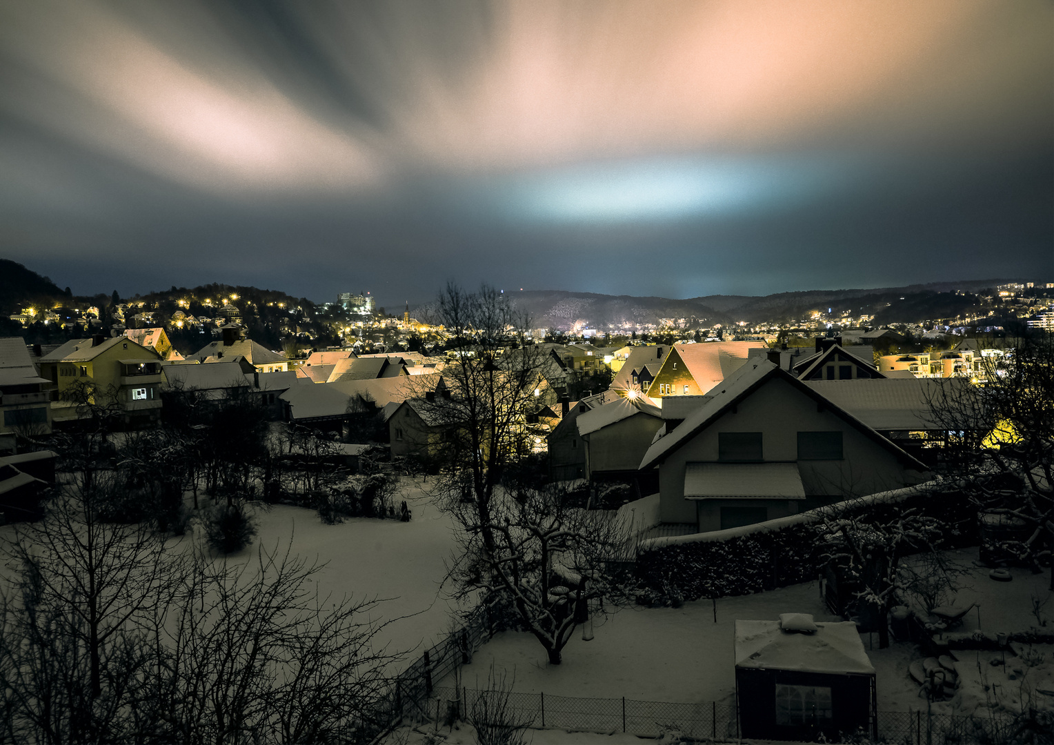 Marburg bei Nacht und Schnee