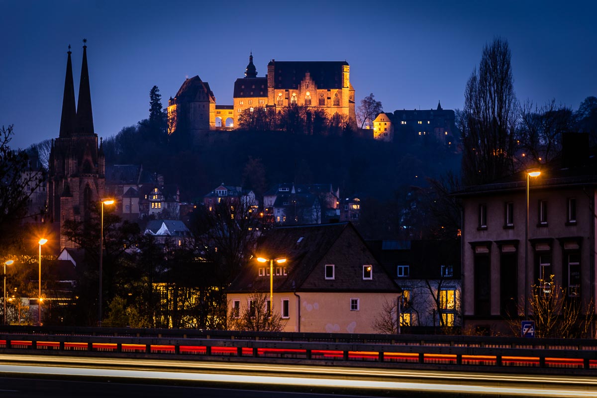 Marburg: Stadtansicht zur Blauen Stunde