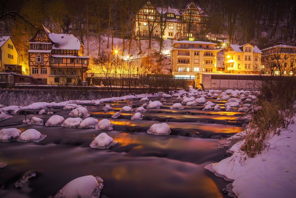 Marburg Winterliches Lahnwehr Foto & Bild deutschland, europe