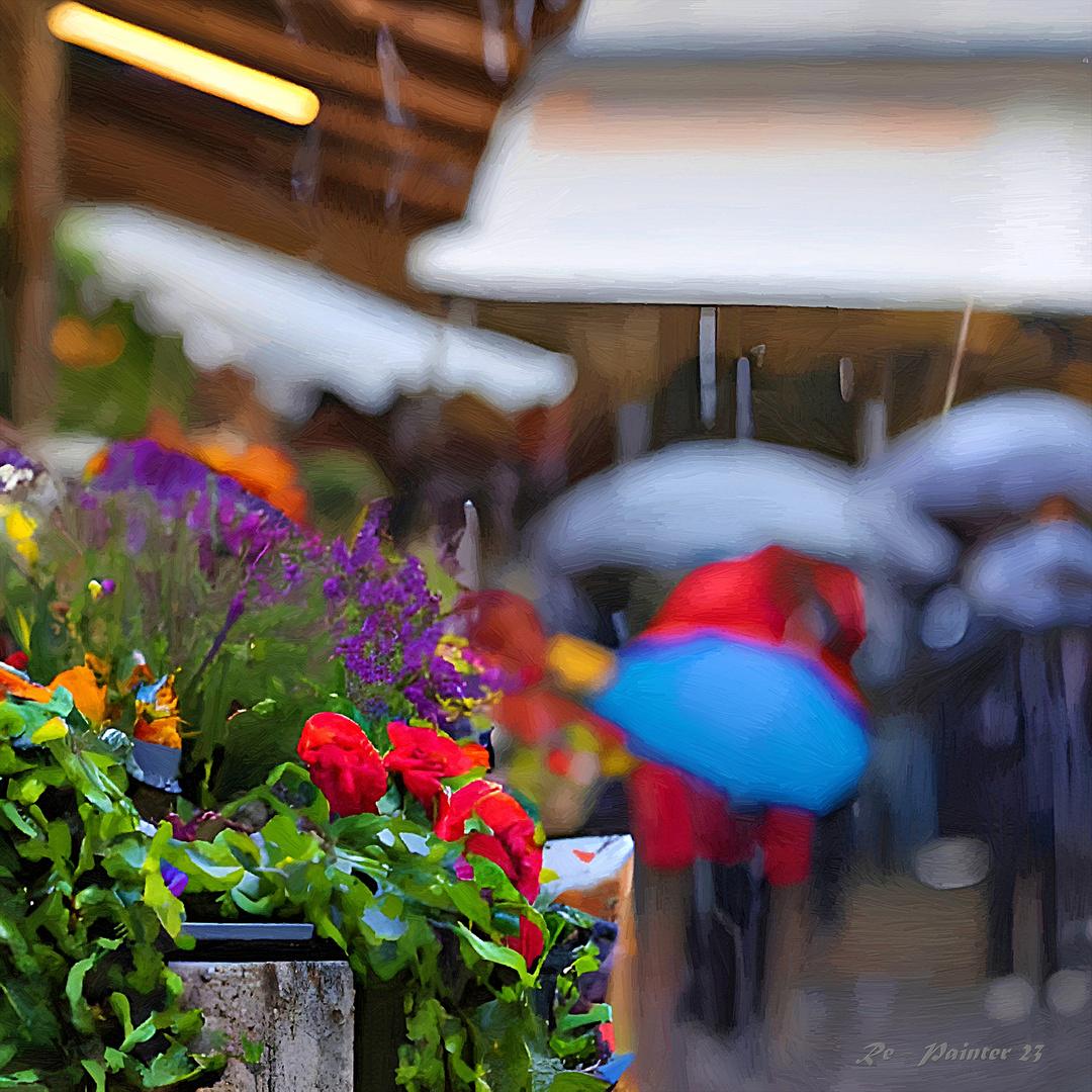 Marché sous la pluie