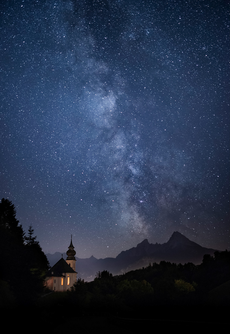 Maria Gern und Watzmann mit Milchstrasse