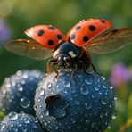 Marienkäfer (Coccinellidae) auf Blaubeere (Vaccinium myrtillus)