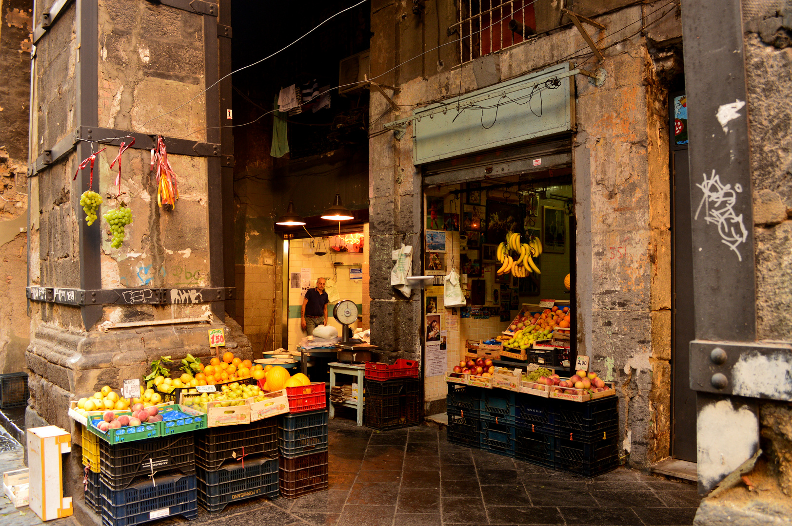 Market in the historic district of Naples at early morning, 2014