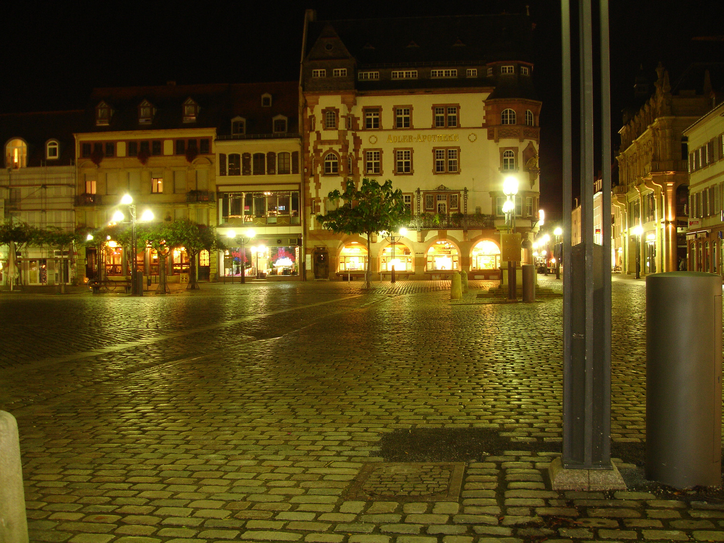 Marktplatz in Landau bei Nacht